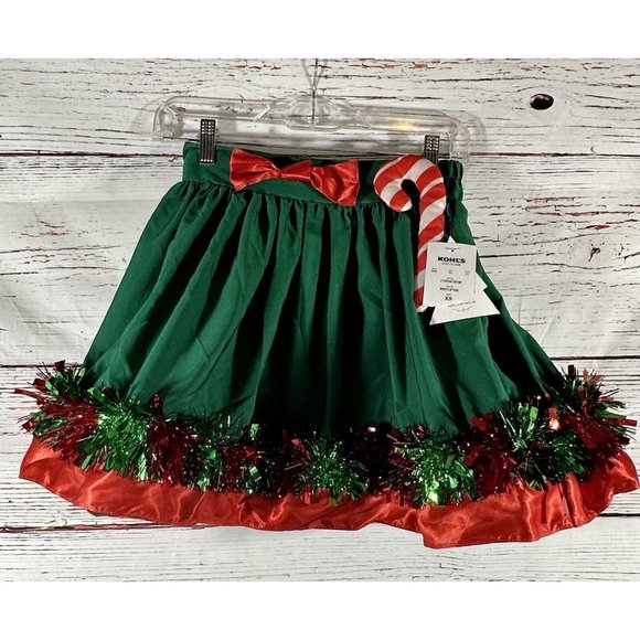 New Love & Let Love Candy Cane Skater Skirt Tinsel Trim Juniors Size XS Green - Picture 4 of 16